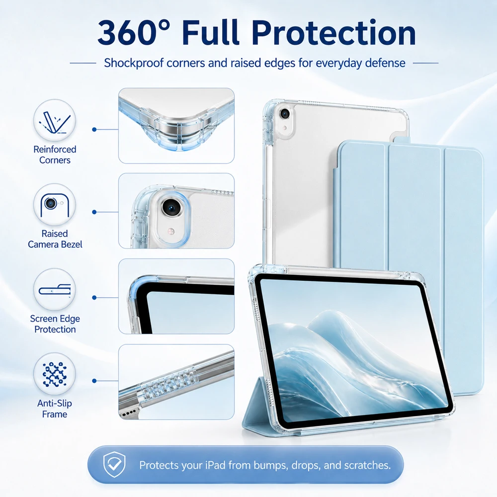 Slim Acrylic iPad Case with Transparent Tri-fold Stand