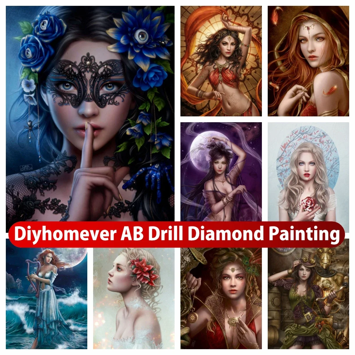 

Fantasy Girl 5D DIY AB Diamond Painting Embroidery Gothic Fairy Mystery Woman Artwork Cross Stitch Mosaic Handicraft Home Decor