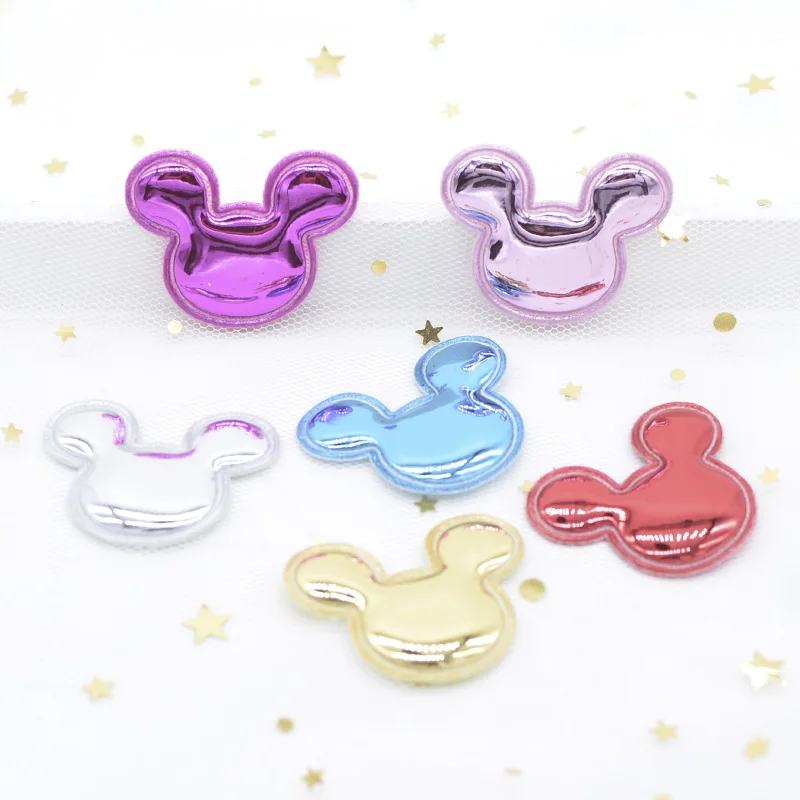 20Pcs 40*31mm PU Leather Padded Patches Mouse Children Hair Decor Headdress Accessories DIY Handmade Materials Appliques