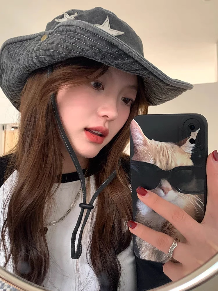 Žhavý výprodej růžových retro klobouků s velkou krempou, punkových hvězd Y2K, letních venkovních, slunečních, horolezeckých, kovbojských, ležérních, jazzových_voghion.com