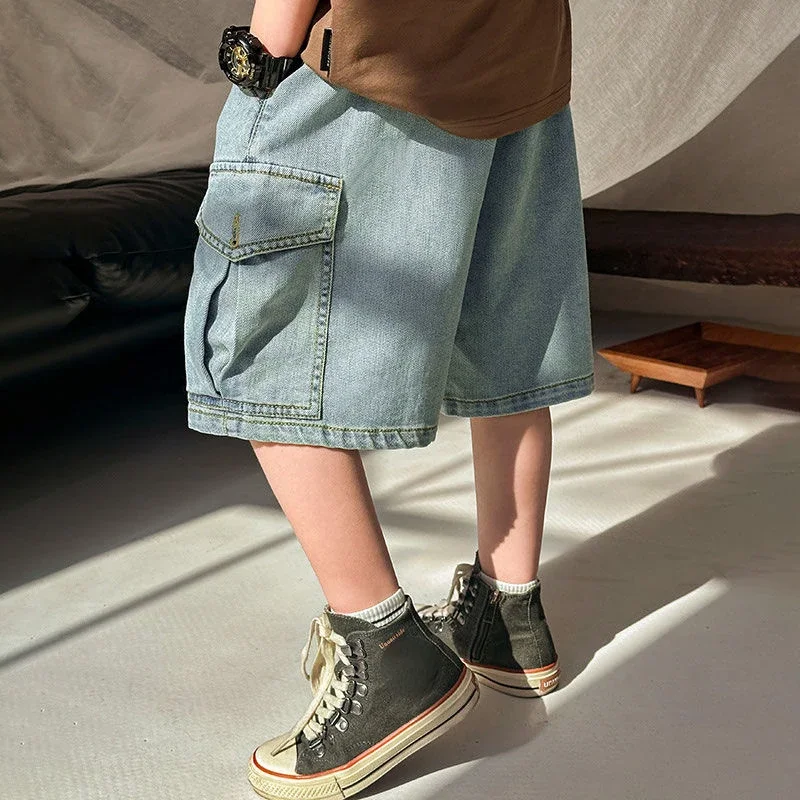 Boys Jean Shorts Kids Eastic Band Short Pant Teenagers Cargo Trousers Summer 3 To 12 Yrs Children's Casual Clothing