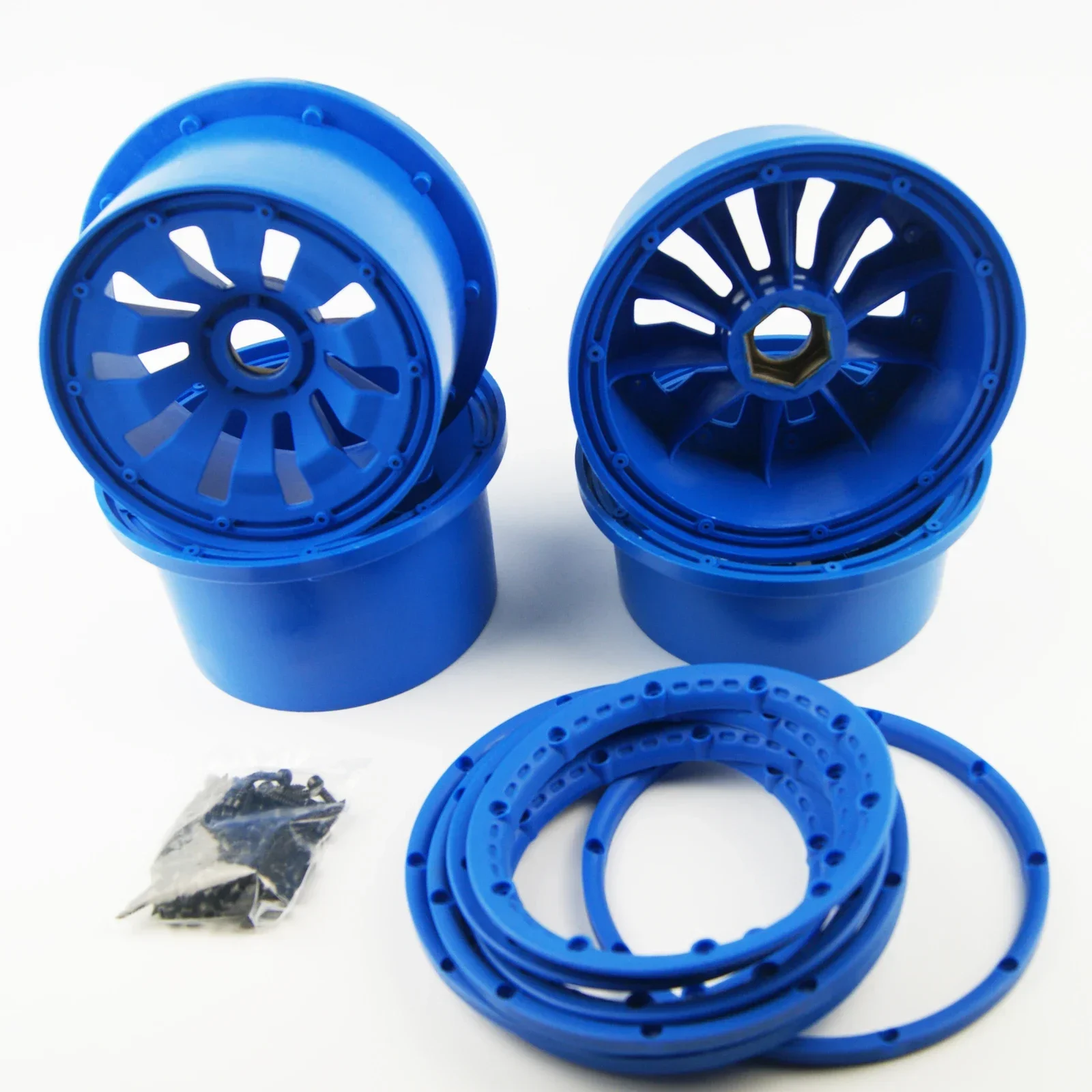 Achetez une coque de buggy RC 1/10 de qualité : ensemble avant, arrière et fixations visibles sur fond blanc.