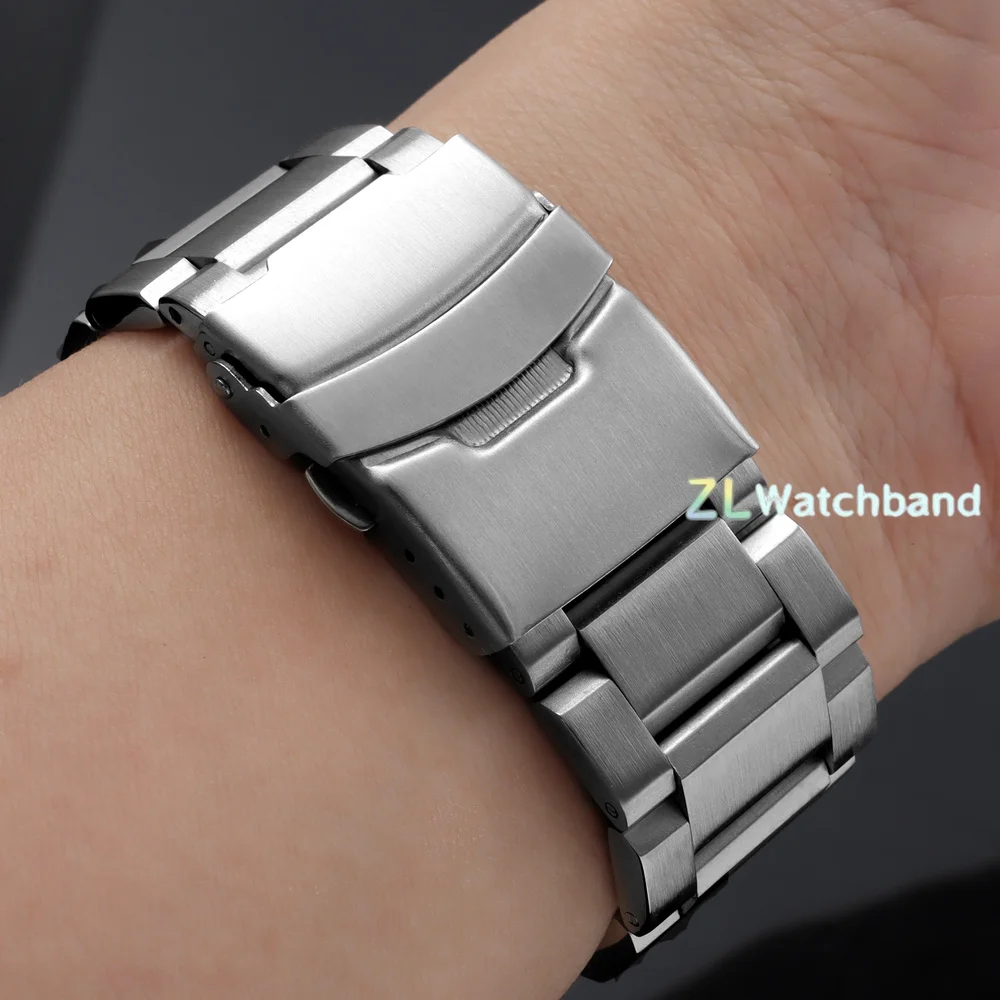 Stainless Steel Silver Watch Strap with Metal Folding Buckle