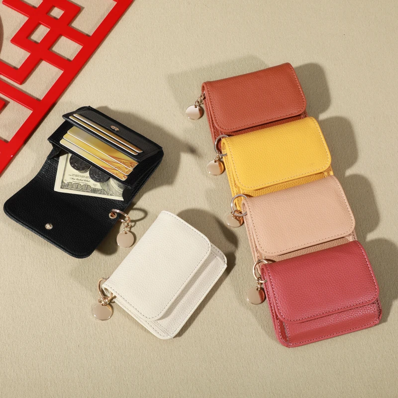 Vintage Solid Color Short Wallet Portable Bifold Coin Purse Women's Credit Card Holder