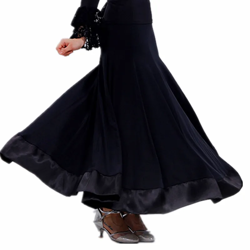 Satin Edge Ballroom Dance Skirt For Women Flamenco Skirt Flamenco Spanish Dance Costume Waltz Skirts Wear Long