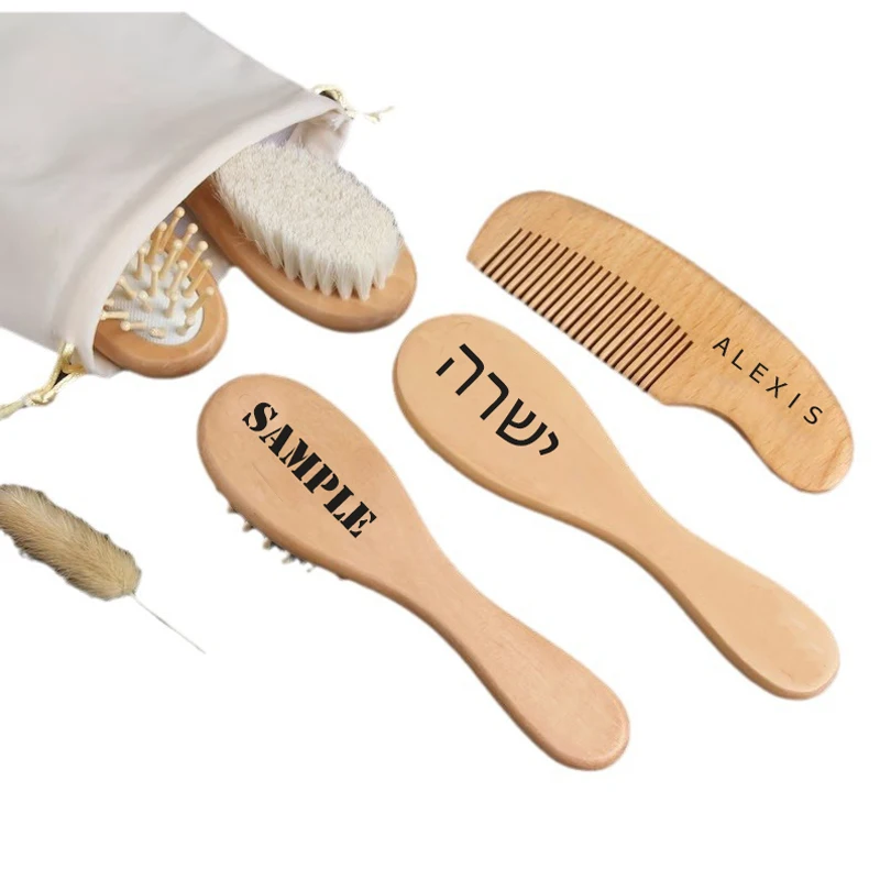 Name Wooden DIY Baby Hairbrushes Engrave Infant Name Hair Brush Comb Birthday Baby Shower Gifts