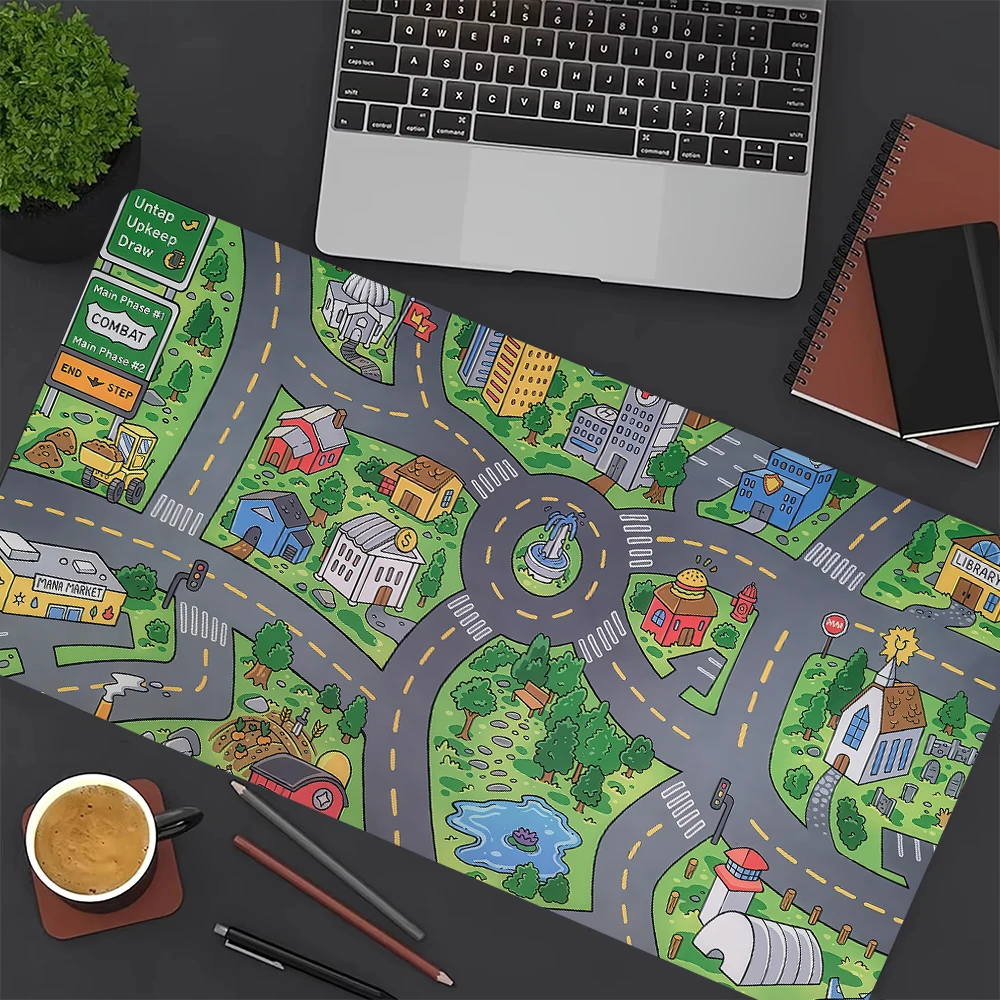 Car City Mousepad Old School Childhood City Mouse Pad Desk Mat Gaming Mat Non-Slip Durable Stitched Edge Extended Pad Office Rug — view 3