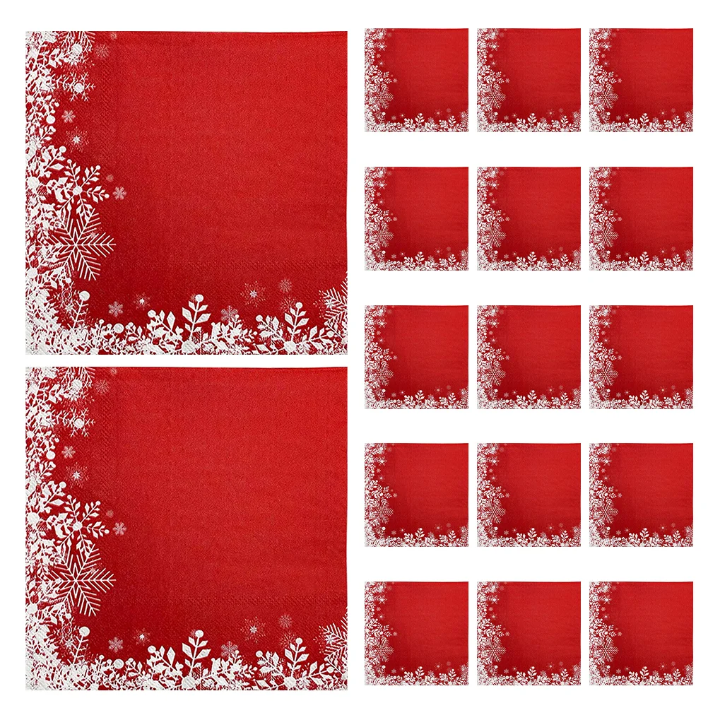 20 Sheets Christmas Napkins Red Snowflake Pattern Disposable Party Table Decor Soft Material Holiday Entertain Festive