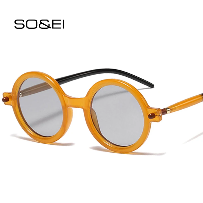 SO&EI Ins Popular Fashion Round Sungla Women Retro Double Color Clear Lens Eyewear Men Trending Shades UV400 Sun_voghion.com
