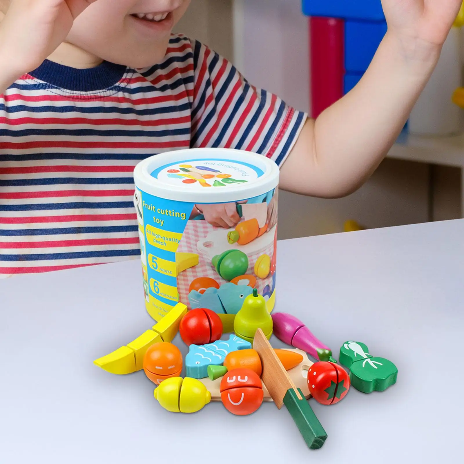 Play Food Toy Simulation Fruit Vegetable Cutting Toys Motor Skills Educational for Ages 1 2 3 Toddlers Children Party Favors