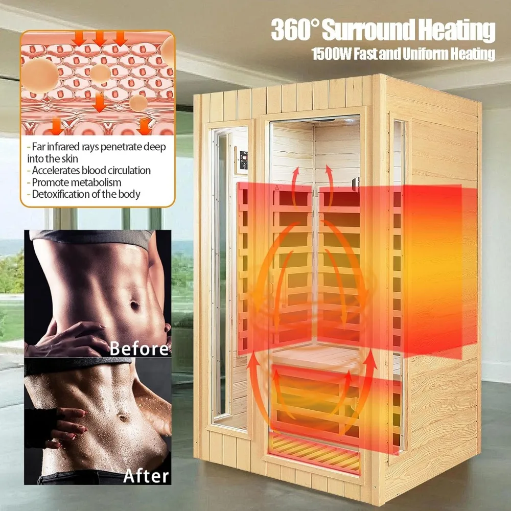 2 Person Sauna,Low EMF Far Infrared Sauna, 1500W Hemlock Wood Sauna Indoor Sauna Infrared Sauna for Home with Bluetooth Speakers 3