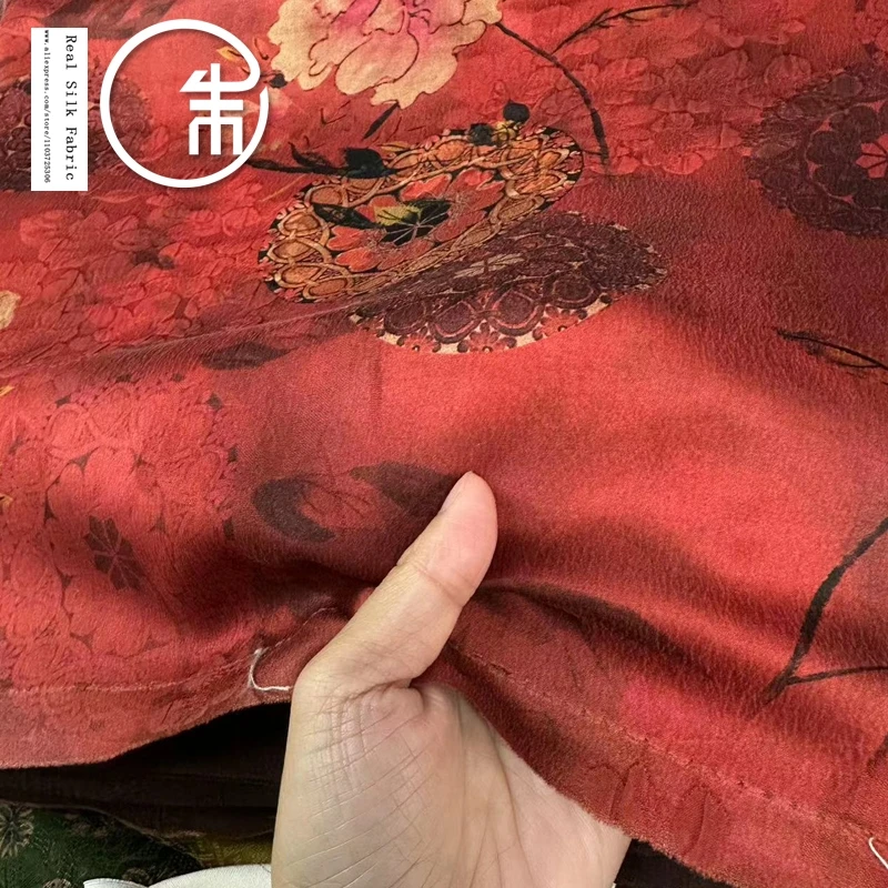 

High Quality Flowers Guanle Crepe Fragrant Cloud Yarn Fabric 30momme 100% Real Silk Designer Silk Cloth Clothing Skirt Cheongsam