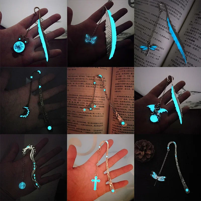 Retro Metal Bookmarks Luminous Feather Book Marks Owl Dragonflies Butterflies Vintage Gift for Teachers Students