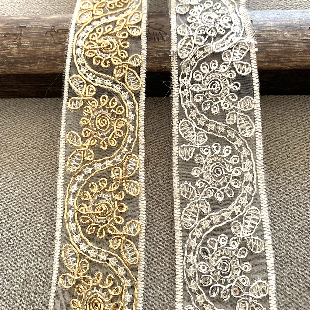 2m/6.56ft 각 팩 큰 와이드 레이스 자수 트림 꽃 바느질 커튼 액세서리 수제 DIY 공예 리본 드레스 장식