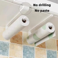 Porte-serviettes en papier de cuisine sans poinçonnage, cintre d'armoire, support de rangement mural pour rouleaux de toilettes, accessoires de salle de bains 3