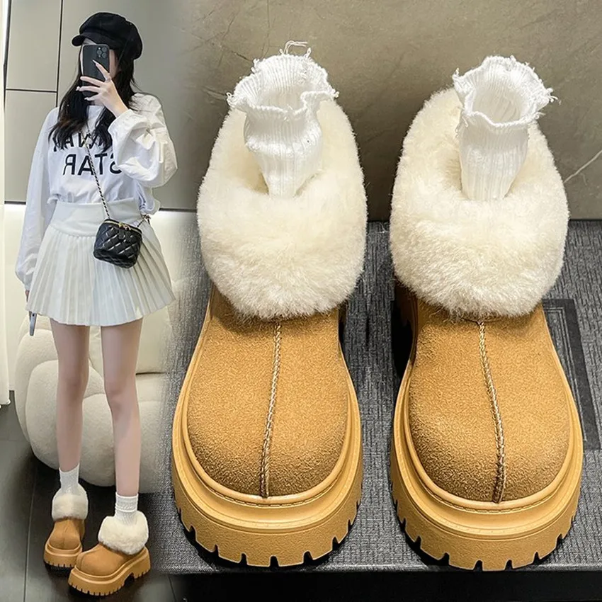 2024 NEW Winter Boots Fur Ladies Snow Boots Real Sheepskin Wool Low-cut Warm Fur Shoes Women Winter Short Boots comfort Fashion