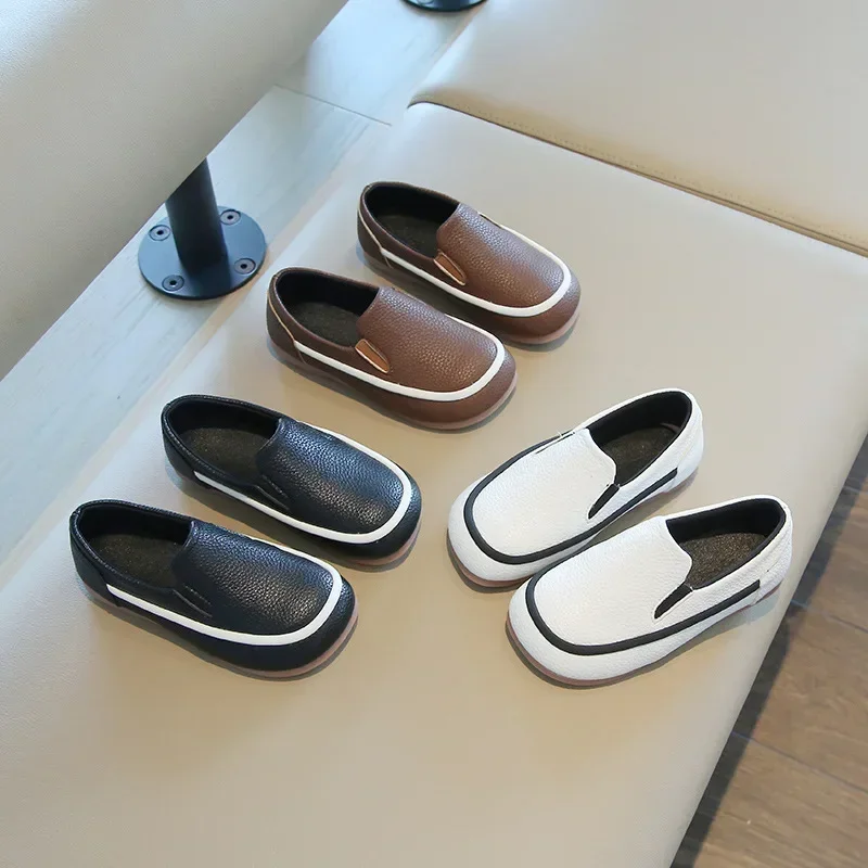 Boys Casual Shoes for Toddlers Children Fashion Classic PU Leather Slip-on Kids Flats All-match Loafers British Style Soft Shoes