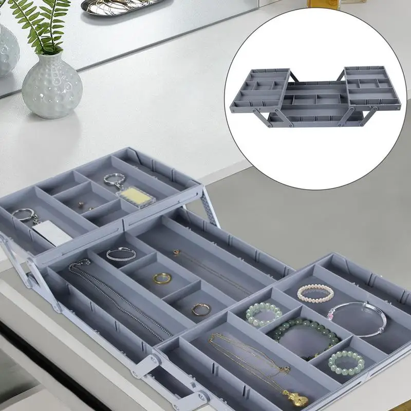 3 Tier Expandable Drawer Organizer With Dividers - Collapsible Storage Tray For Makeup, Jewelry, Office Supplies (White)