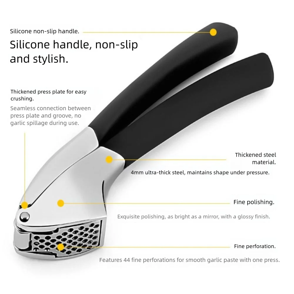 Professional Manual Garlic Press Non-slip Handle Handheld Garlic Mincer Stainless Steel Ergonomic Grip Garlic Crusher Ginger