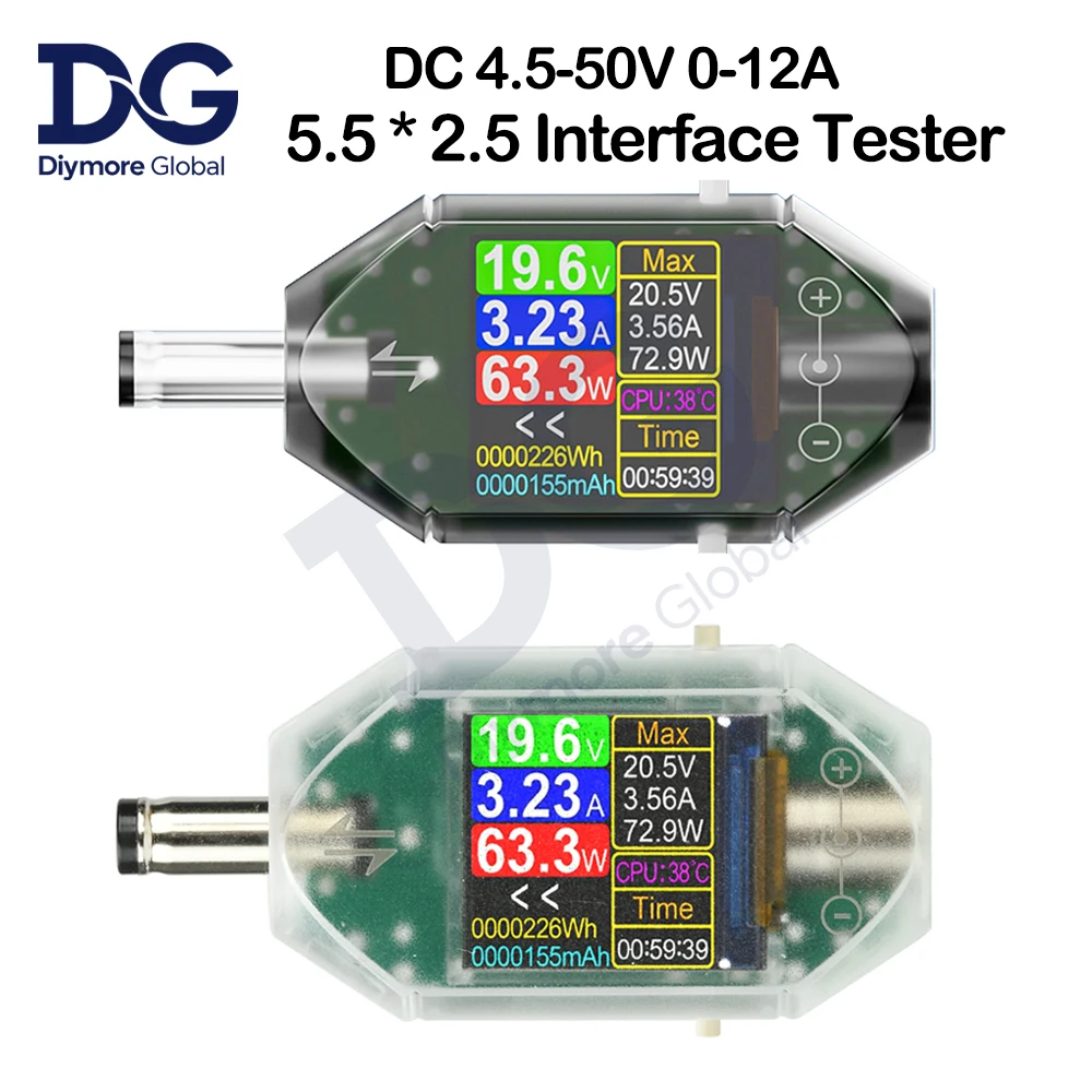 DC5.5*2.5InterfaceTesterDC4.5-50V0-12AHigh-precisionVoltageCurrentTesterDigitalVoltmeterAmmeterPowerMeterDT550-AliExpress1420