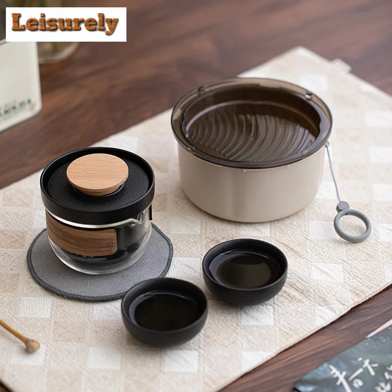 Tea Separation Hand Held Travel Tea Set Kit Vintage 1 Pot 2 Cups Tea Maker Organizer Portable Outdoor Handbag Chinese Tea Set