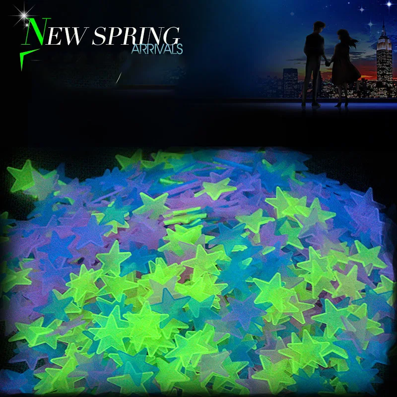 100pcs Luminous Stars 3cm 3D Wall Thin Sticker Glow in the Dark for Kids Baby Rooms Bedroom Decoration