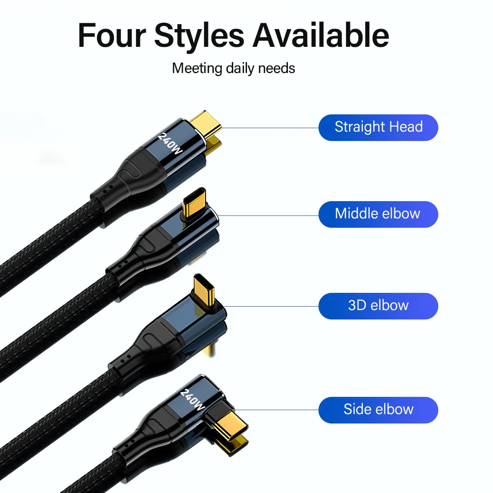 240W High-Speed USB Type-C Charging Cable - Super Fast Charge & Data Transfer, 2m/3m Lengths
