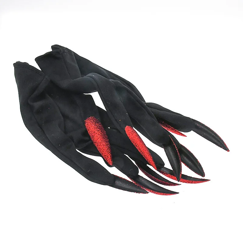 A Pair Funny Witch Gold Dust Nail Gloves Horror Decoration Props Mardi Gras Halloween Cosplay Party Props