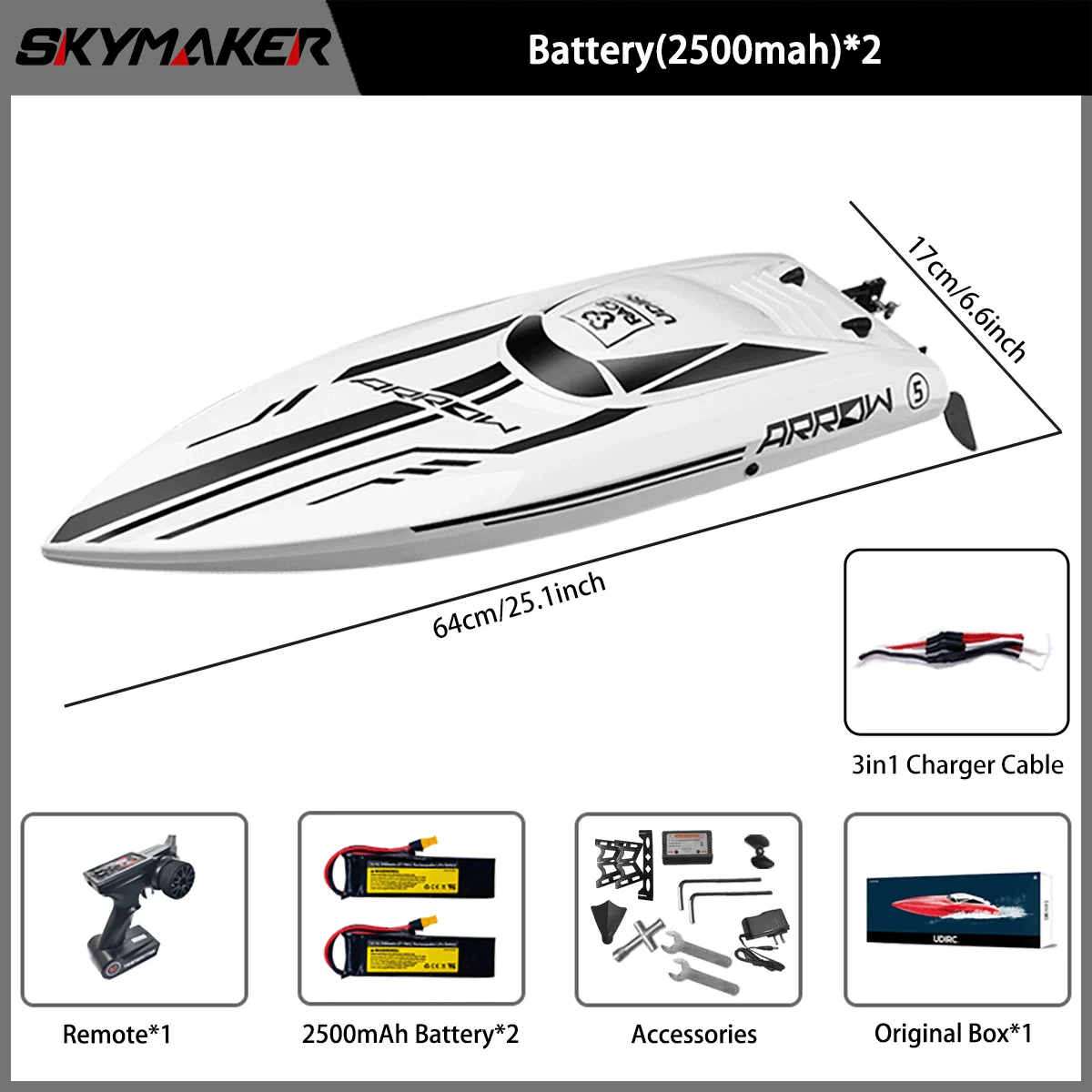 Udirc RC قارب Udi005 50 كجم/ساعة عالية السرعة فرش...