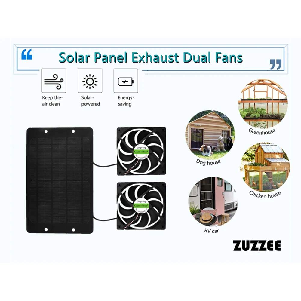 Portable 10W 12V Dual Solar Exhaust Fan Air Extractor for Office Outdoor Dog Chicken House Greenhouse Waterproof Solar Panel 4