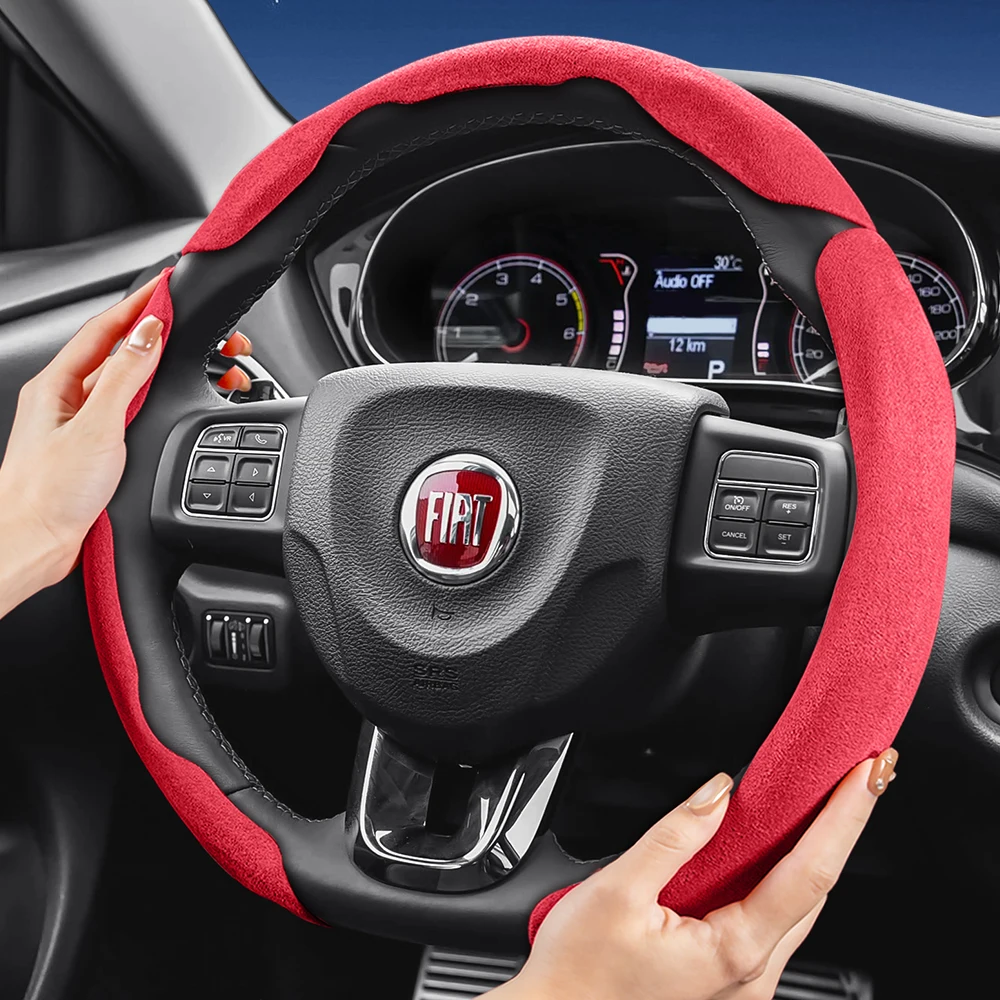 Fiat Sports Suede Steering Wheel Cover, Split Snap-On, Non-Slip and Durable