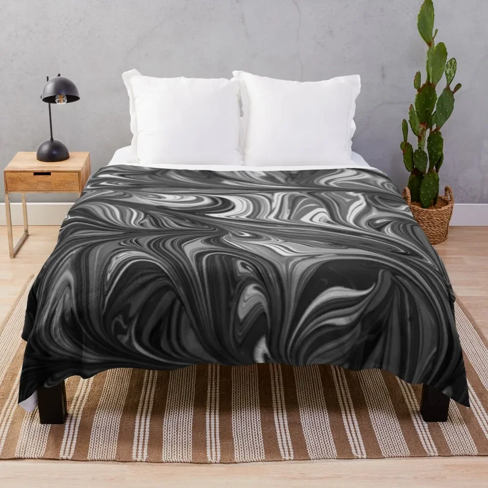 Modern Black And White Abstract Paint Pattern Throw Blanket Sofa blankets ands Blankets