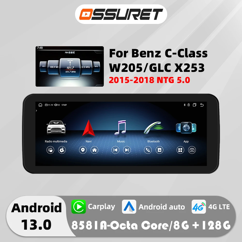 Lecteur multimédia autoradio Android 10.25 pouces, pour Mercedes Benz classe C W205 2015 – 2018 NTG 5.0 DSP Carplay 2DIN, unité principale 4G Fm
