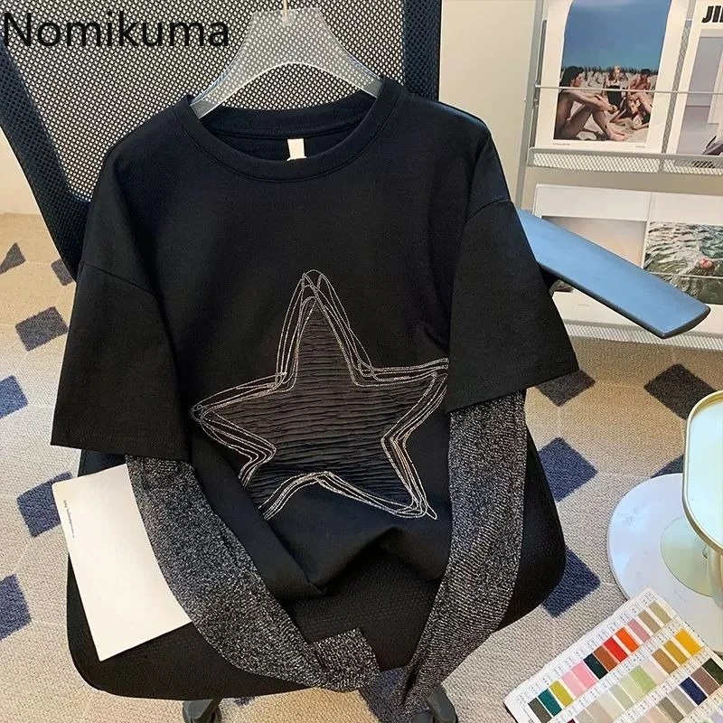 T-shirt a maniche lunghe finta in due pezzi T-shirt da donna