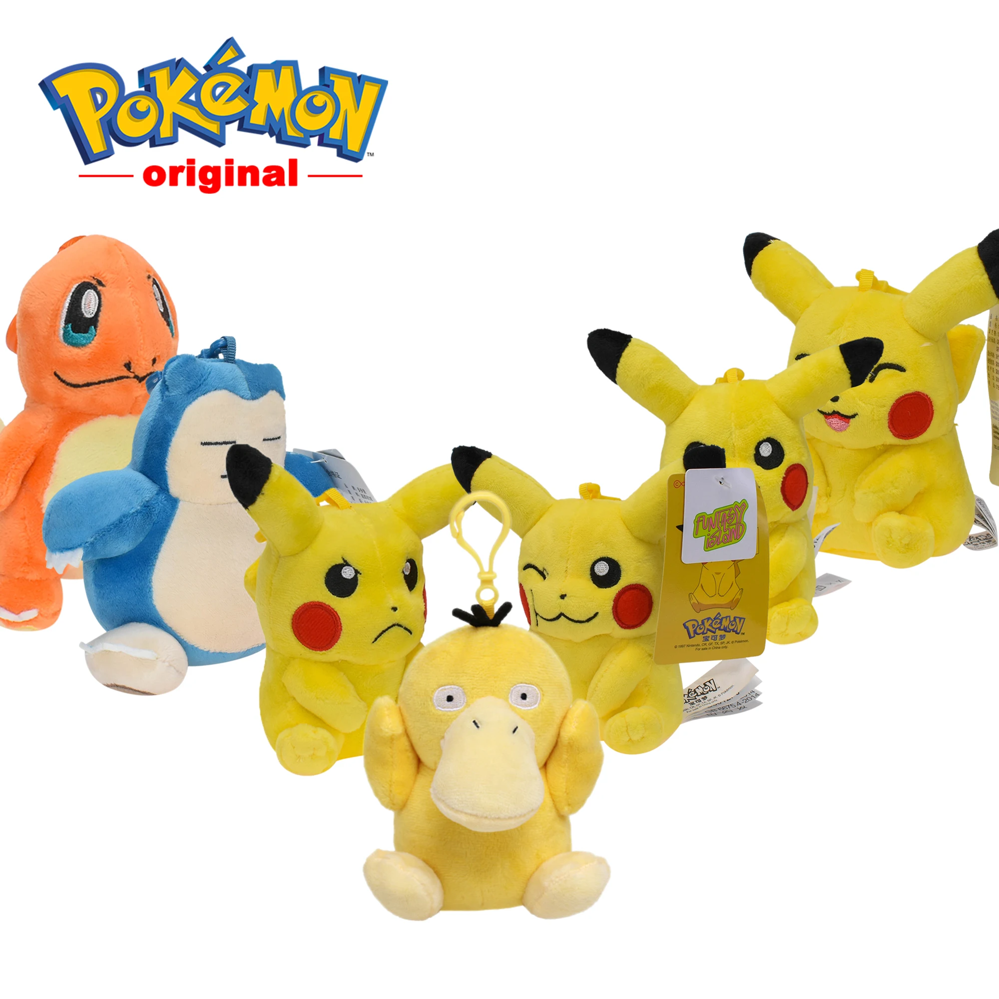 

POKEMON Original Pikachu Plush Toy Peluche Pokemon Charmander Snorlax Psyduck Keychain Cartoon Toys Stuffed Doll Birthday Gifts