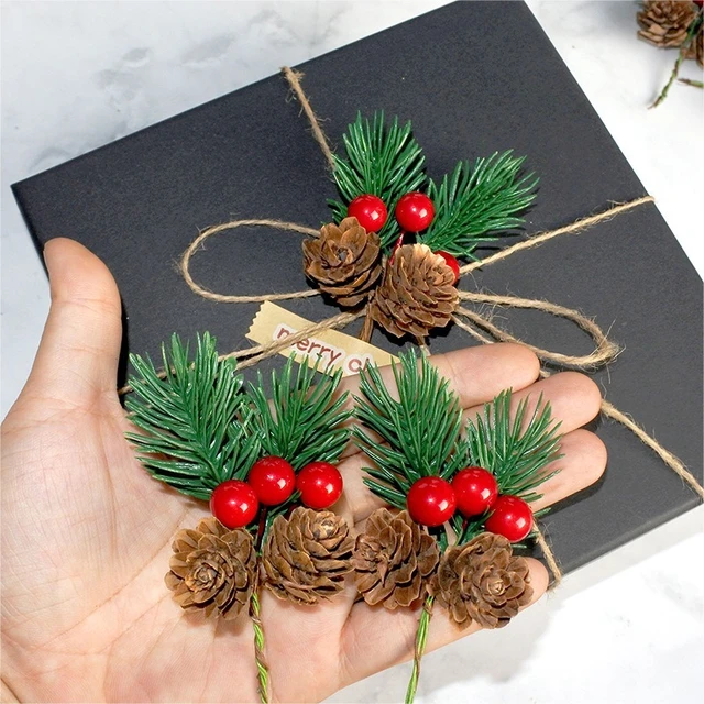 Artificial Christmas Picks Decoration Gold Gift Pine Cone Pine Bunch Leaf 2  pc