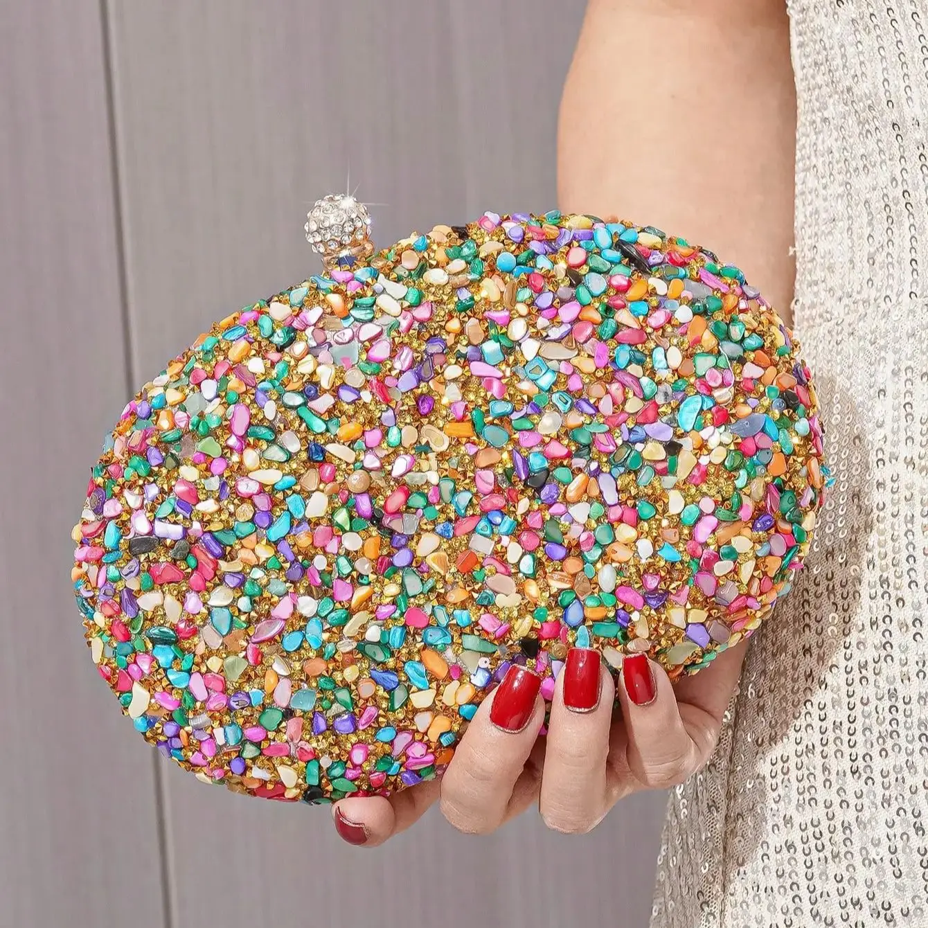 Bohemian Rhinestones Evening Bags with Diamonds and Shoulder Handle