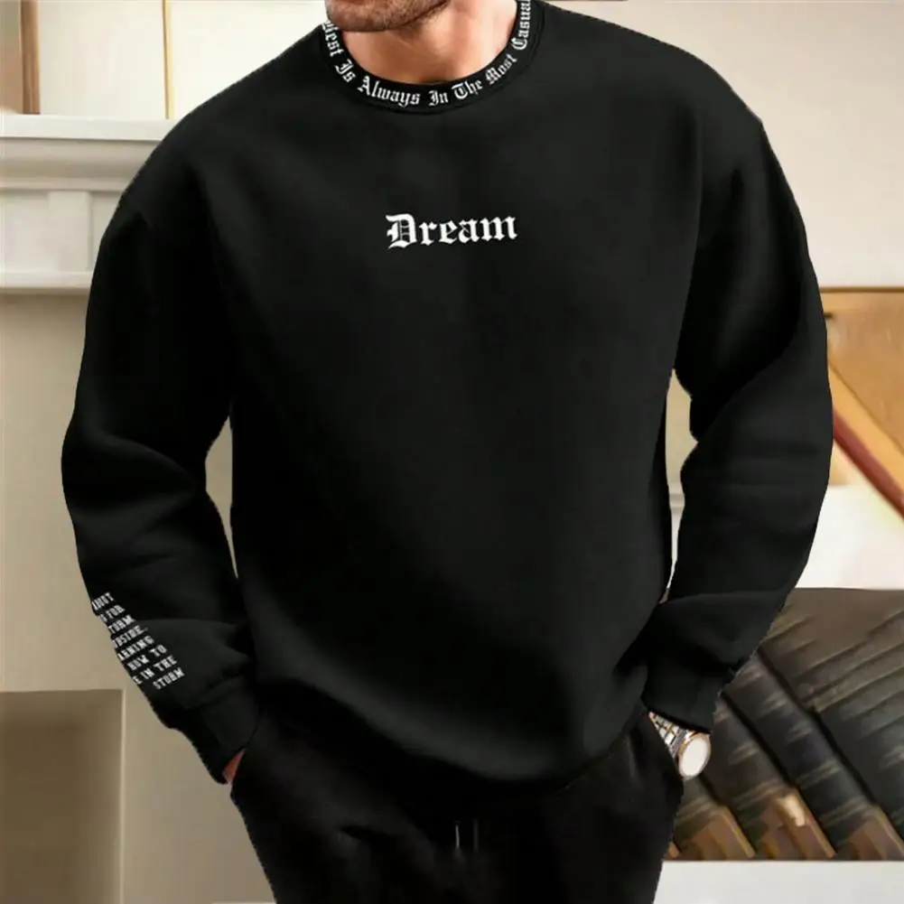 

Men Soft Sweatshirt Thick Warm Men's Casual Sweatshirt Cozy Round Neck Long Sleeve Letter Print Ideal for Fall Winter Breathable