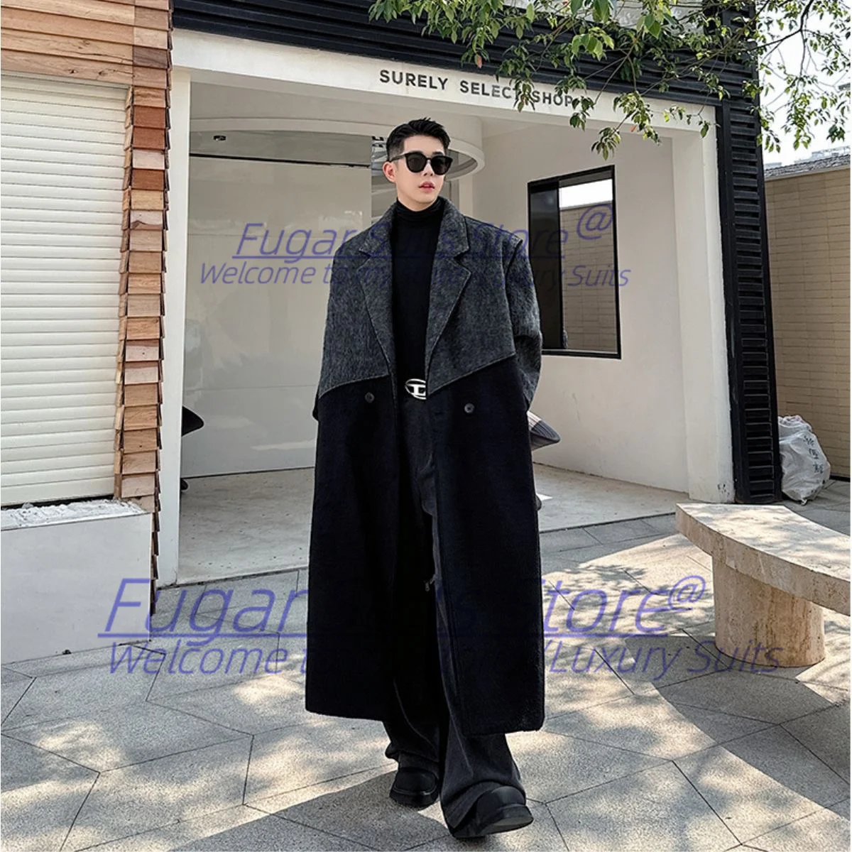 Модное мужское пальто, корейский дизайн, широкое шерстяное пальто неправильной длины ruelk 2022 шерстяное пальто новое осенне зимнее мужское классическое однотонное шерстяное деловое шерстяное мужское пальто средней длины