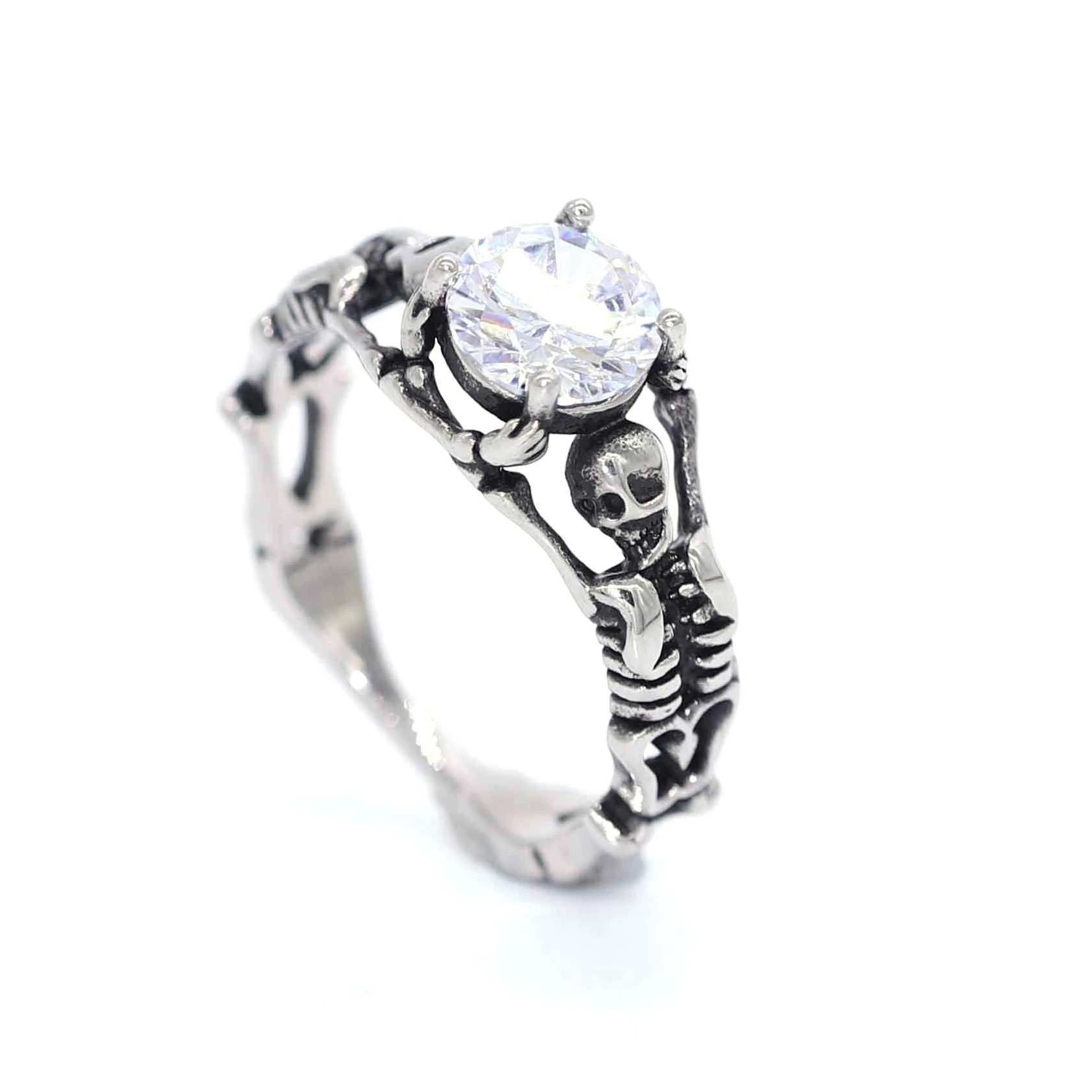 Manufacturers special offer personalized luxury white zircon stainless steel skull male and female ring