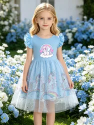 Enchanting Sky Blue Unicorn Girls' Tulle Dress with Rainbow Pegasus Print - 7 - 8Y (SKY BLUE)