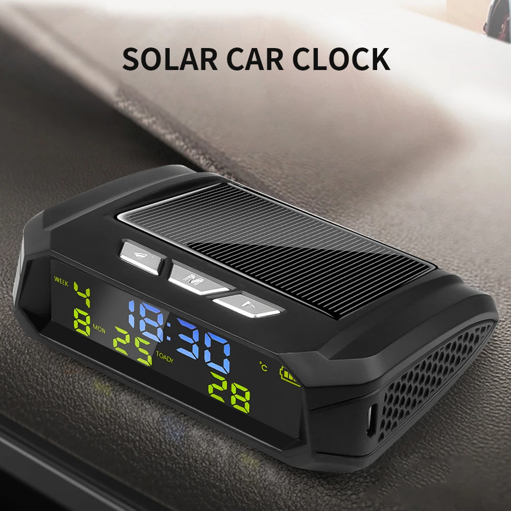 TPMSLookSolarCarDigitalClockwithLCDTimeDateInCarTemperature