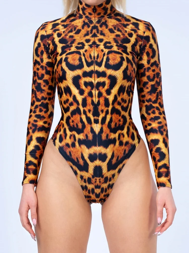 Women's Animal Snake Suit Mesh Bodysuit Printed Long Sleeve Bodycon Bodysuit Adult See-through Sexy Swimsuit Swimwear
