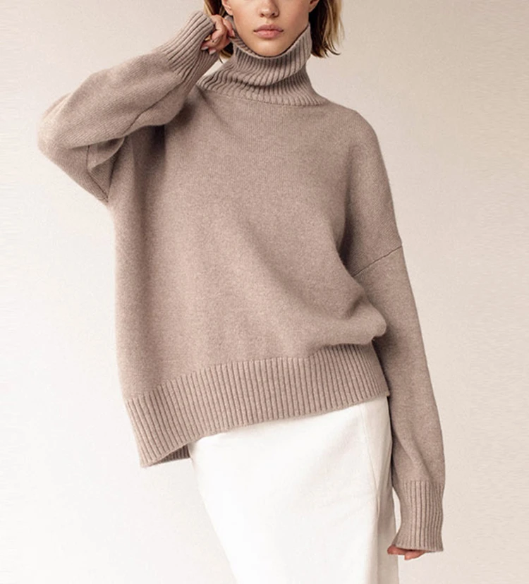 

Women Fashion Knit Turtleneck Pullover Top Long Sleeve Y2k Tops Casual Autumn Warm Solid Loose Sweater Warm Oversized Sweaters