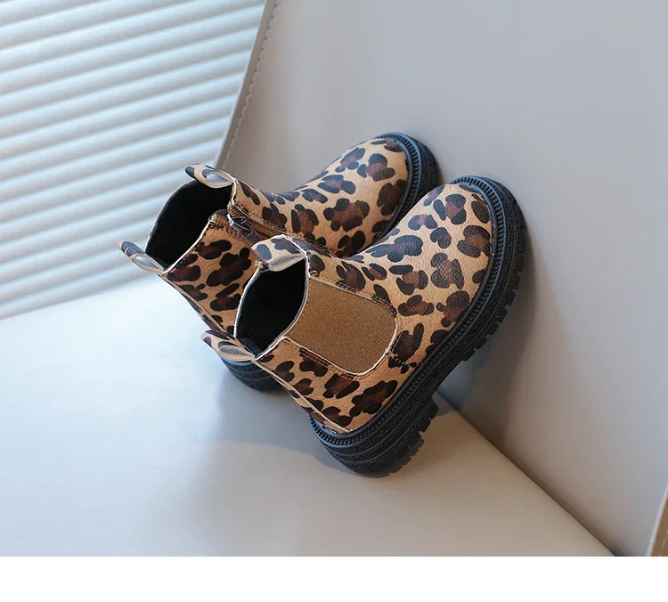 Jungen Stiefel Leopard druckt klassische kleine Kinder Stiefeletten Seite Reiß verschluss Mode klassische Unisex Mädchen Gummistiefel atmungsaktiv warm – Detail 7