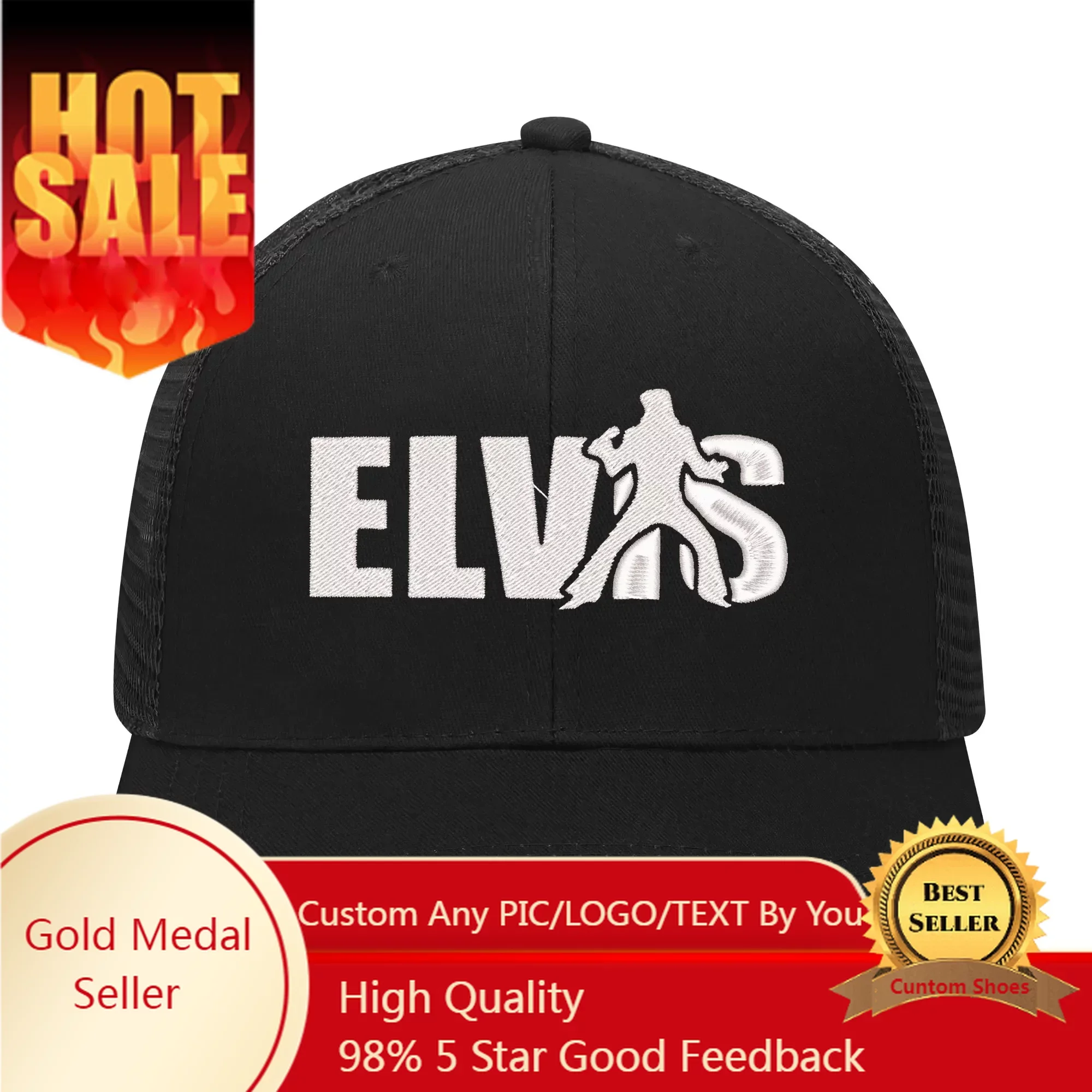 

Elvis Aaron Presley Rock Singer Logo Embroidery Hat Mens Womens Sports Baseball Hats Hip Hop Mesh Cap Summer Custom Caps