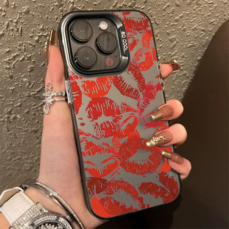 thumbnail image 1 of Funda de teléfono con IMD de plata galvanizada con labios rojos y chica sexy para iPhone 15, 16 Pro Max, 14, 13, 12, 11, XR, XS, 7, 8 Plus, carcasa trasera a prueba de golpes, 1 of 4
