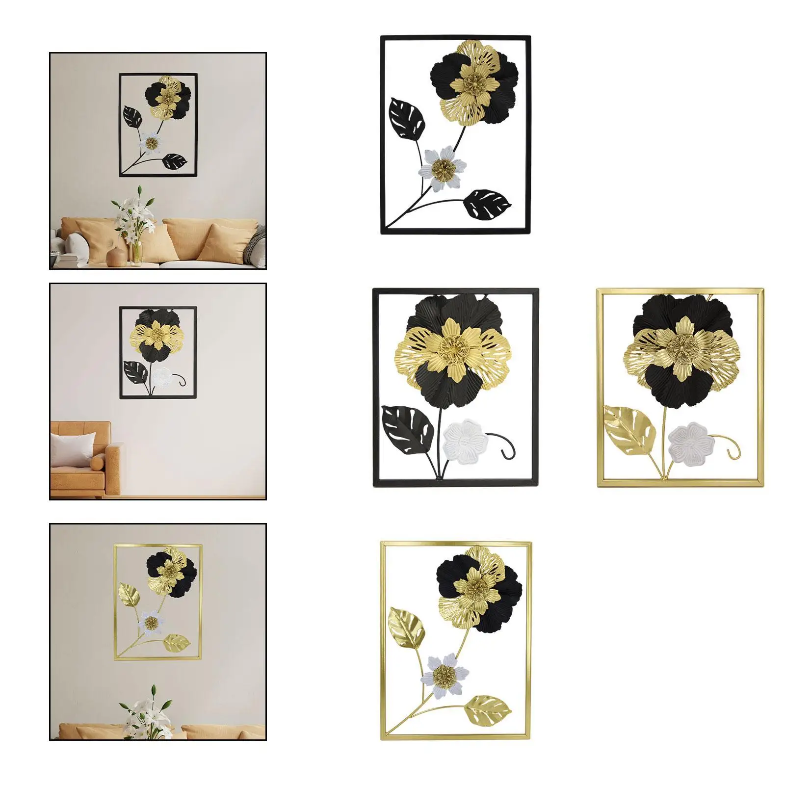 Black Flower Wall Art Bathroom Dining above Bed Hallway Garden Living Room Indoor Decorative Hotel Golden Floral Wall Art