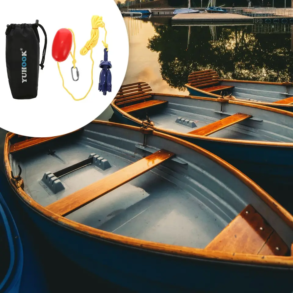 Thorityau - Ancla Pequeña De Barco | Kit Plegable Con Anclaje De Aluminio Para Canoa, Jet Esquí, Paddle Y Tabla – Con 9 M De Ancla, Cuerda Derrapada | Flotador | Bolsa