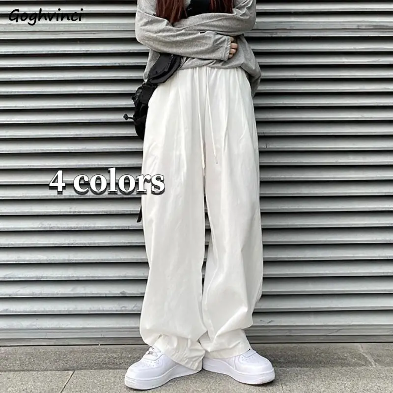 

Unisex Baggy Pants Women Chic Japan Vintage Casual BF Solid Fashion All-match Hipster Streetwear Simple Young Full-length Teens